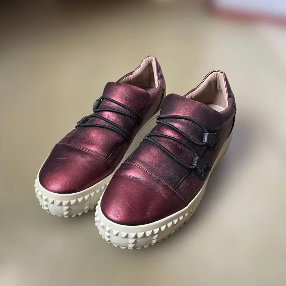 Frye Metallic Reddish/Purple Leather Upper Slip On Chunky Platform Shoes(37/6.5)